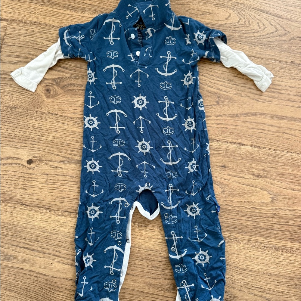 Kickee Pants Navy Anchor & Helm Print One-Piece Footie